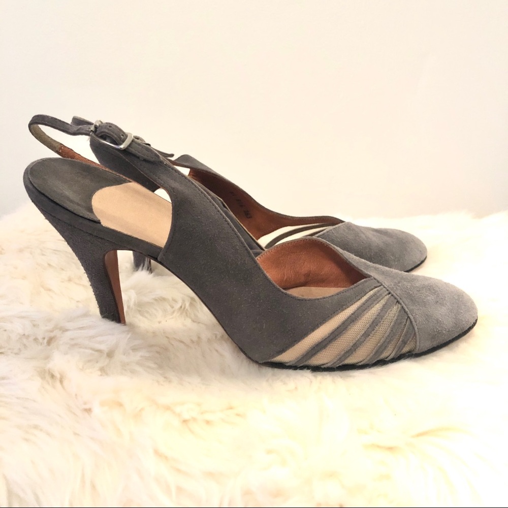 Vintage grey suede slingback heels 7 Amano